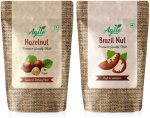 Agile Organic Premium Jumbo Hazel Nuts & Brazil Nuts Combo (Small Trial Pack) 50 Grams Hazelnuts, Brazil Nuts