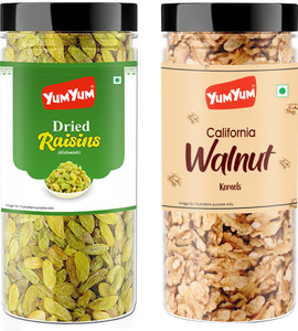 YUM YUM Dry Fruits 500g Combo Pack - Kishmish 250g, Akhrot Giri 250g Jar Each - Raisins, Walnuts