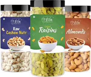 lila dry fruits Dry fruits combo pack of Cashews Almond Green raisins (150 G x3) Cashews, Almonds, Raisins