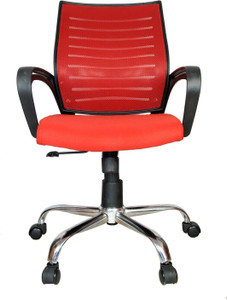 Rajpura Boom Medium Back Revolving Chair with Centre Tilt mechanism in Red Fabric and Red Mesh/net back Fabric Office Executive Chair