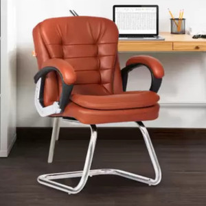Da URBAN Milford Tan With Arms | Heavy Duty Frame| Study Chair | Leatherette Office Visitor Chair