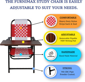 FURNIMAX Folding Study Chair Nylon Heavyduty Niwar Patta Strips & Adjustable Writing Pad Nylon Study Folding Chair