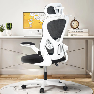 Ergonomic Office Chair for Work from Home with Armrest, Headrest&Lumbar Support Mesh Office Adjustable Arm Chair (White, Black, Optional Installation Available)