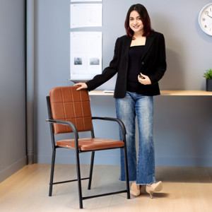 SOMRAJ Chair Office Study Computer Library Visitor Chair with arm Rest Leatherette Office Arm Chair