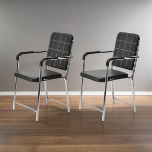 KITHANIA Office Reception Study Chair| Black With Arms | Heavy Duty Frame| Leather Office Arm Chair