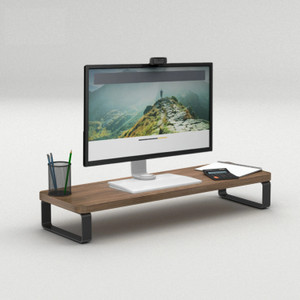 Flux Wooden Monitor Stand - Ergonomic Computer Table & Desktop Stand (Dark Walnut) Engineered Wood Office Table