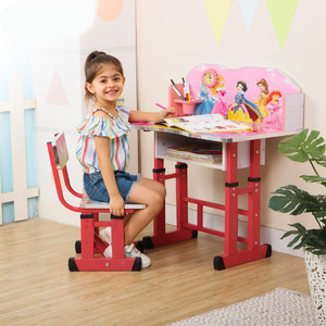 PNASGL Baby Desk Chair for Kids Study Table Chair with Cartoon Printed & High Backrest Engineered Wood Study Table