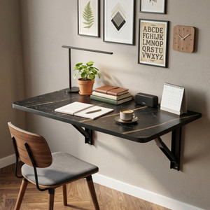 xoxl Wall Mounted Folding Table Foldable Study & Laptop Desk(30 x 18 Inch)Black Wood Portable Laptop Table