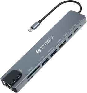 STRIFF Micro USB OTG Adapter 8in1 USB Hub Type-C, SD/TF Reader, HDMI, USB 3.0, PD, RJ45, for MacBook