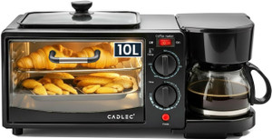 Cadlec 10-Litre 3 in 1 Breakfast Maker With Oven, Coffee Maker, Frying Pan Adjustable Temperature & Timer, Bake, Grill & Toast Oven Toaster Grill (OTG)