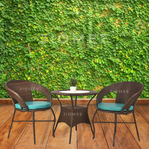 Jiomee Furniture Outdoor-Indoor Patio Rattan Wicker 2-Seater Chair & Table Bistro Set Metal Outdoor Chair