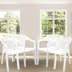 ITALICA Oxy Plastic Arm Chair Set of 4/Glossy + Matte Finish Chair for Outdoor Indoor Dining Room, Bedroom, Kitchen, Living Room/Strong & Study Structure Plastic Chair/5202 Set of 4 Chairs (43x56x78 Cm, White) Plastic Outdoor Chair