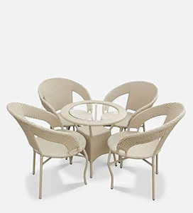 Ranjila Craft Outdoor-Indoor Patio Wicker 4-Seater Chair Table Bistro Set (Size: Medium) Metal Outdoor Chair