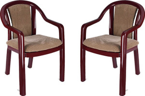 Supreme Ornate Plastic Chair With Cushioned Seat & Backrest|Sturdy Armchair For Balcony| Plastic Outdoor Chair