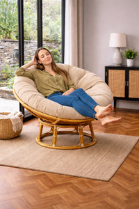 SR HANDICRAFT Premium Outdoor Papasan Chair with Cushion|Rattan Lounge Chair forGarden,Balcony Bamboo Outdoor Chair