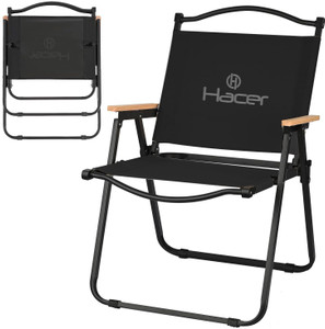 Hacer Carbon Steel Foldable Chair Outdoor Portable Armchair with Wooden Handle Solid Wood Outdoor Chair