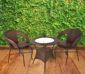 Jiomee Furniture Outdoor-Indoor Patio Rattan Wicker 2-Seater Chair & Table Bistro Set Metal Outdoor Chair