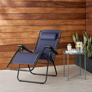 AshandRoh Zero Gravity Portable Textilene Fabric and Steel Reclining Lounge Chair, Blue Fabric Outdoor Chair