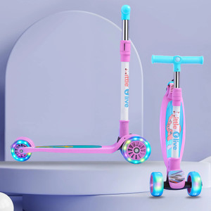 लिटिल ऑलिव Foldable 3-Wheel Kids Scooter with Adjustable Handlebar and LED Wheels