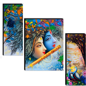 SNDArt (TX389)Set Of 3 Uv Textured Radha Krishna Wall Paintings For Home Décor डिजिटल रीप्रिंट 12 inch x 18 inch पेंटिंग