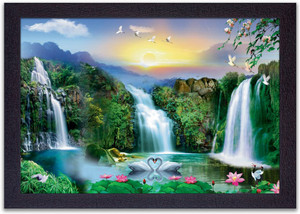 Masstone Vastu Waterfall Lucky UV Textured Effect Framed HD Digital Reprint 14 inch x 20 inch Painting