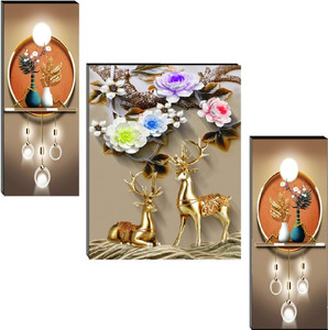 SNDArt Set Of 3 Modern Art Deer Paintings For Wall Digital Reprint 12 inch x 18 inch Painting