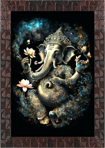 इंडियानारा Lord Ganesha Without Glass Framed Art Print for Room Decor डिजिटल रीप्रिंट 13 inch x 10 inch पेंटिंग