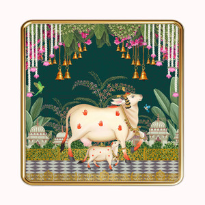 Dharvika Innovations pichwai paintings with photo frame indian painting madhubani shrinathji cows Digital Reprint 12 inch x 12 inch Painting