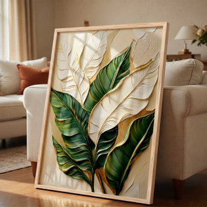 Hothouse Aesthectic Leaf Art Wall Painting Home Decoration With Frame For Living Room 3D Painting 17 inch x 13 inch Painting