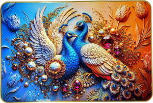 LujoLove Peacock Couple Photo Frame Crystal 3D Painting 12.5 inch x 18.5 inch Painting