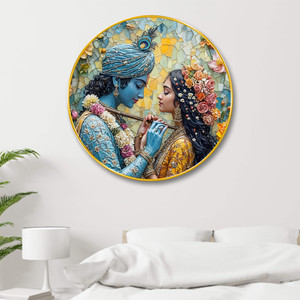 saf Radha krishna gold strip framed wall paintings for wall decoration Digital Reprint 23 inch x 23 inch Painting