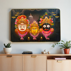 Masstone Jagannath ji Crystal Embedded Painting | Home Decor |Gold Slim Frame Resin Painting 12 inch x 18 inch Painting