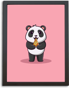 TheKarkhana Cartoon Panda with Pizza (Laminated Without Glass