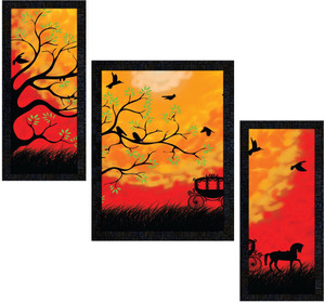 पोस्टर न फ्रेमः Landscape Scenery Set of 3 with Acrylic Sheet (Glass) painting-1681 डिजिटल रीप्रिंट 13.5 inch x 10.5 inch पेंटिंग