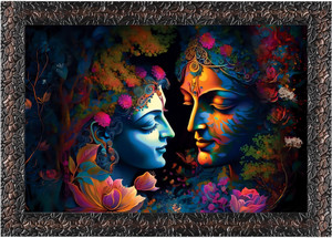 इंडियानारा Radha Krishna Without Glass Framed Art Print for Room Decor डिजिटल रीप्रिंट 10 inch x 13 inch पेंटिंग