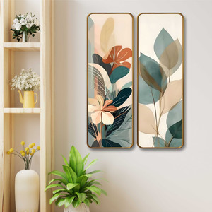 saf Abstract Botanical Floral Sparkle Lamination Wall Panel Set of 2 | MDF Decor Digital Reprint 18 inch x 12 inch Painting