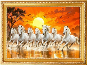 THECRAFTBIN A4 Size Religious 7 Horse Photo Frame Digital Reprint 12 inch x 8 inch Painting