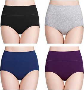 Molasus Women's Cotton Underwear High Waisted Full Coverage Ladies Panties  (Regular & Plus Size), Multicolor-4pack, Small : : Fashion