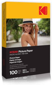 KODAK 190 GSM 4R 100 Sheets High Glossy Cast Coated Water Resistant unruled 4R (4X6 inch) 190 gsm Photo Paper