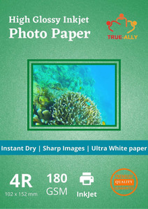 True-Ally 180 GSM High Glossy Photo Paper 4R(4x6) Size for Inkjet Printer (White) Water-resistant, Dries Quickly DIY Printing Label Art (4R - 100 Sheets) Unruled 4R 180 gsm Photo Paper