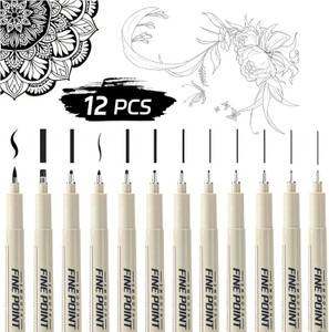Harinder Black Micron Fineliner Pen Set - Waterproof Technical Pens for Artist & Designer Fineliner Pen