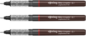 rotring Tikky Graphic 0.1mm Pigment Liner | Black Pigmented Ink | Fibre Tip Fineliner Pen