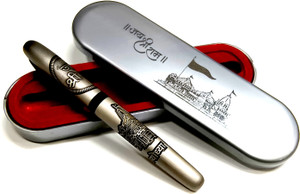 Maskey Luxury Designer Brass Metal Silver Plated Pen Ayodhya Ram Mandir Engraved & Box Ball Pen
