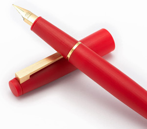 Levin 80 Red Fiber Brushed Fountain Pen,Iridium Extra Fine Gold Nib with Ink Converter Fountain Pen
