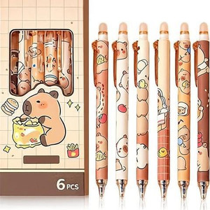jbrstore Capybara 6Pcs Erasable Pens Click Erasable Pens for Stationeries Gift Set Gel Pen