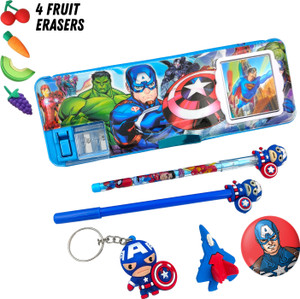 tishna Inbuilt Calculator Combo Cool Avenger Designed Art Plastic Pencil Box