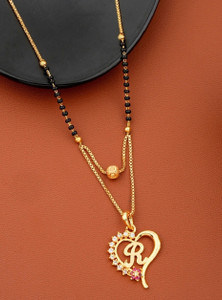 Jewel WORLD R name letter Diamond Pendant locket mangalsutra chain for women Gold-plated Beads Alloy, Metal Pendant