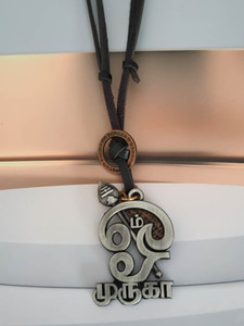M Men Style Religious South Indain Tamil Om Adjustable Leather Chain Rhodium Alloy, Metal, Leather Pendant