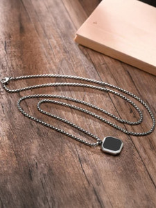 SPYRONIX REAL TREASURE Stylish Square Locket Chain for Men and Boys Silver Stainless Steel Pendant