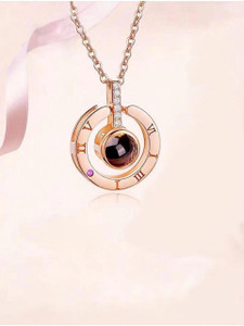 MYKI I LOVE YOU in 100 Language Projection Pendant With Chain For Women & Girls Gold-plated Crystal Stainless Steel Pendant